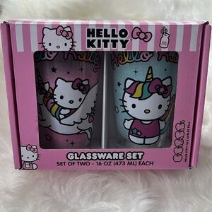 🆕 Hello Kitty Unicorn Glassware Set of Two 16 Oz Each Pink and Blue